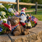 TERESA'S COLLECTIONS 4th of July Highland Cow Gnome Decorations with Solar Lantern, Memorial Day Resin Garden Yak Figurine for Home, Patriotic Independence Day USA 250th Anniversary Outdoor Decor 10"