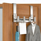 PMMASTO Over The Door Hooks, Fits 1-3/4" Thick Door No Drill Hooks for Closet Bathroom Bedroom Organization, Hanger for Coat Towel Robe (Silver, 4 T-Hooks)