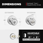 Kwikset Tylo Entry Door Knob with Lock and Key, Secure Keyed Handle Exterior Doorknob, Front Entrance and Bedroom, Satin Chrome, Pick Resistant SmartKey Rekey Security