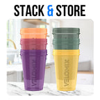 VELOMIX -6 PACK- 20 oz Protein Shaker Bottle for Protein Mixes - 6x Wire Whisk | Leak Proof Shaker Cups for Protein Shakes | Stackable Protein Shaker Bottle Pack | Dishwasher Safe (Nature Tones)
