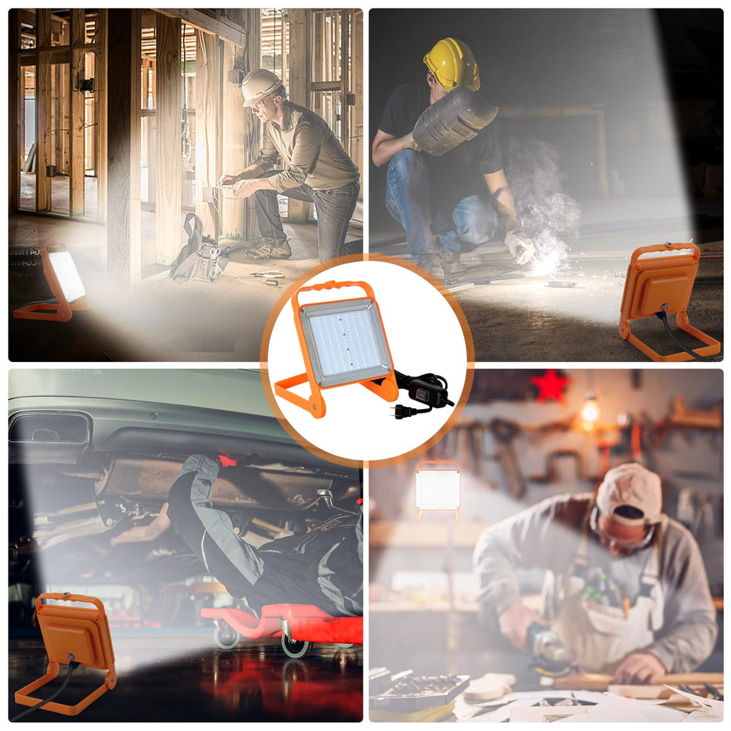 2-Pack 50W Super Bright LED Work Light - 8,000LM (500W Equivalent), IP65 Waterproof, 10ft Heavy Duty Cord, 5000K Daylight, Adjustable Flood Lights for Workshop, Garage, Construction Site