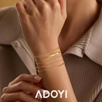 adoyi Gold Bracelets for Women, 14K Gold Plated Stackable Bracelet Stack Set Adjustable Charm Paperclip Chain Cuban Link Layered Waterproof Jewelry Sets Gifts for Womens 6.5 Inch