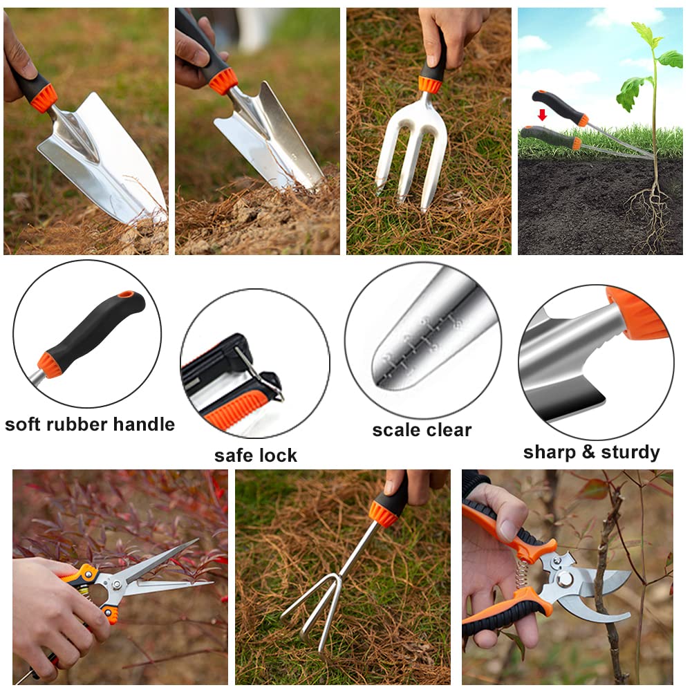QINGFANGLI Garden Tool Set, 10 PCS Stainless Steel Heavy Duty