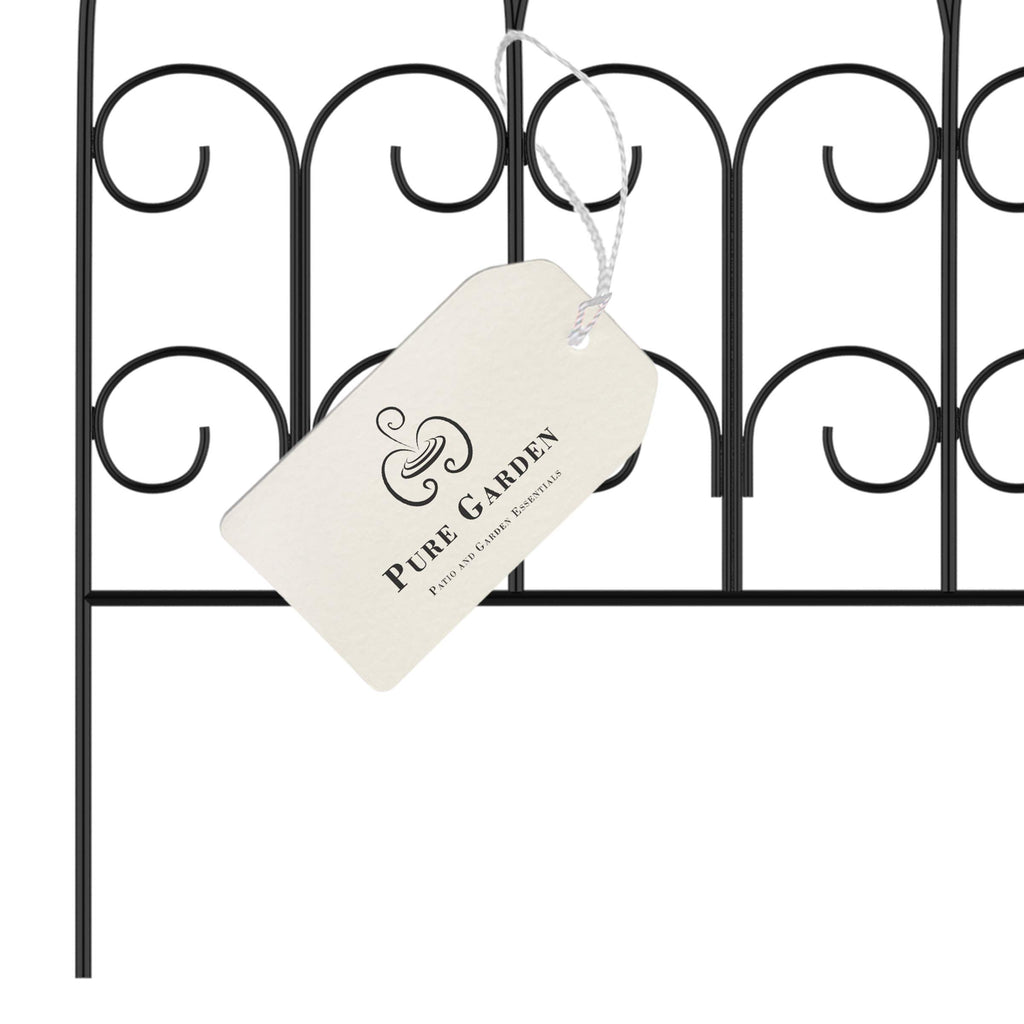 Metal Garden Fencing - Set of 5 Interlocking Panels for Flower Beds and Landscaping - Decorative Scroll Edging with Lawn Stakes by Pure Garden (Black)