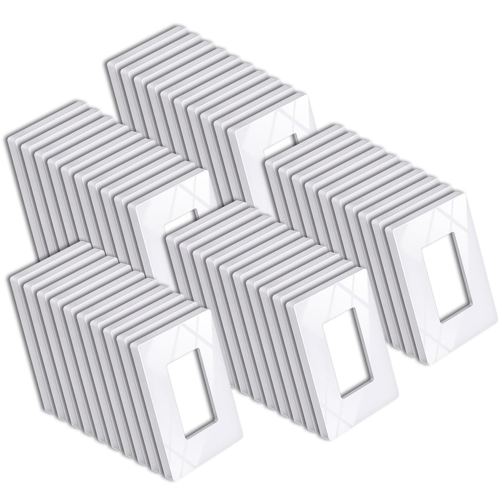 BESTTEN 50 Pack 1 Gang Screwless Decorator Wall Plate, USWP6 Gloss Snow White, Decorative Outlet Cover, Decor Light Switch Face Plate, H4.69” x W2.91”