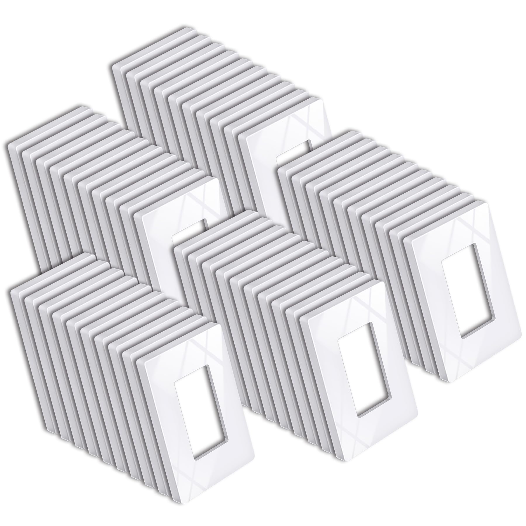BESTTEN 50 Pack 1 Gang Screwless Decorator Wall Plate, USWP6 Gloss Snow White, Decorative Outlet Cover, Decor Light Switch Face Plate, H4.69” x W2.91”