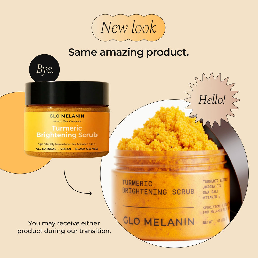 GLO Melanin Turmeric Scrub for Dark Spots, Brightening Inner Thighs Bikini Area Underarms, Natural Exfoliating Face