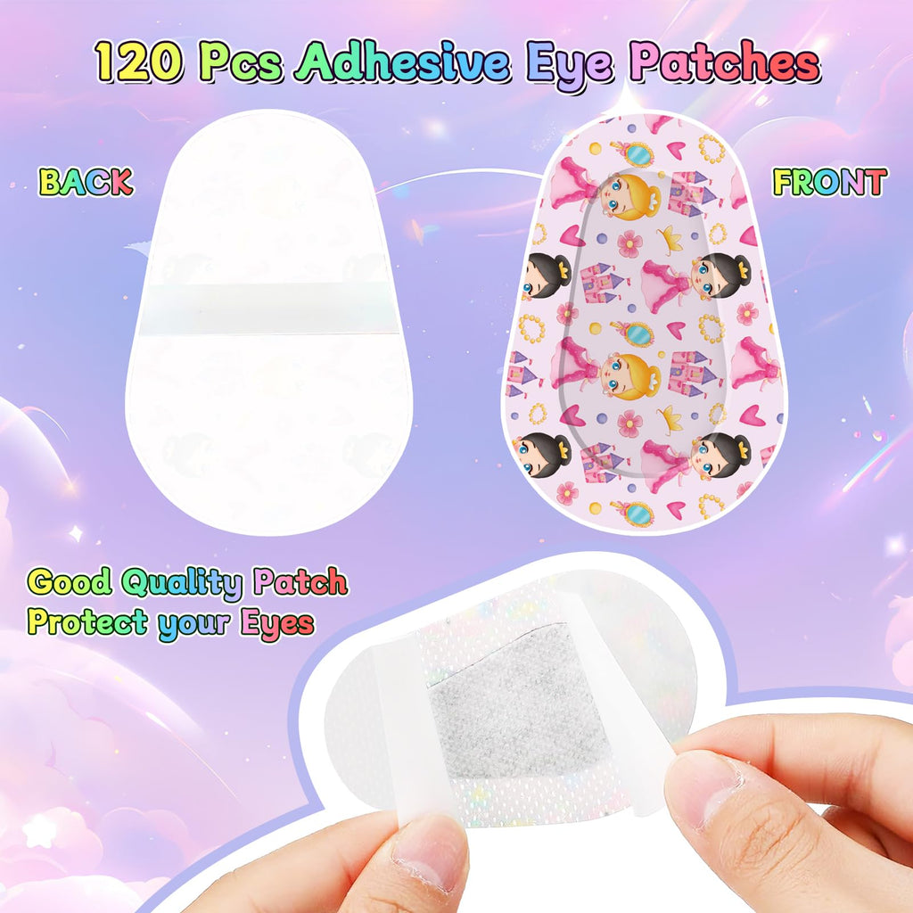 120 Pcs Adhesive Eye Patches for Kids and Girls,Bulk Breathable Soft Cotton, with Cute Pattern Designs, 15 Styles with 8 Pieces Each