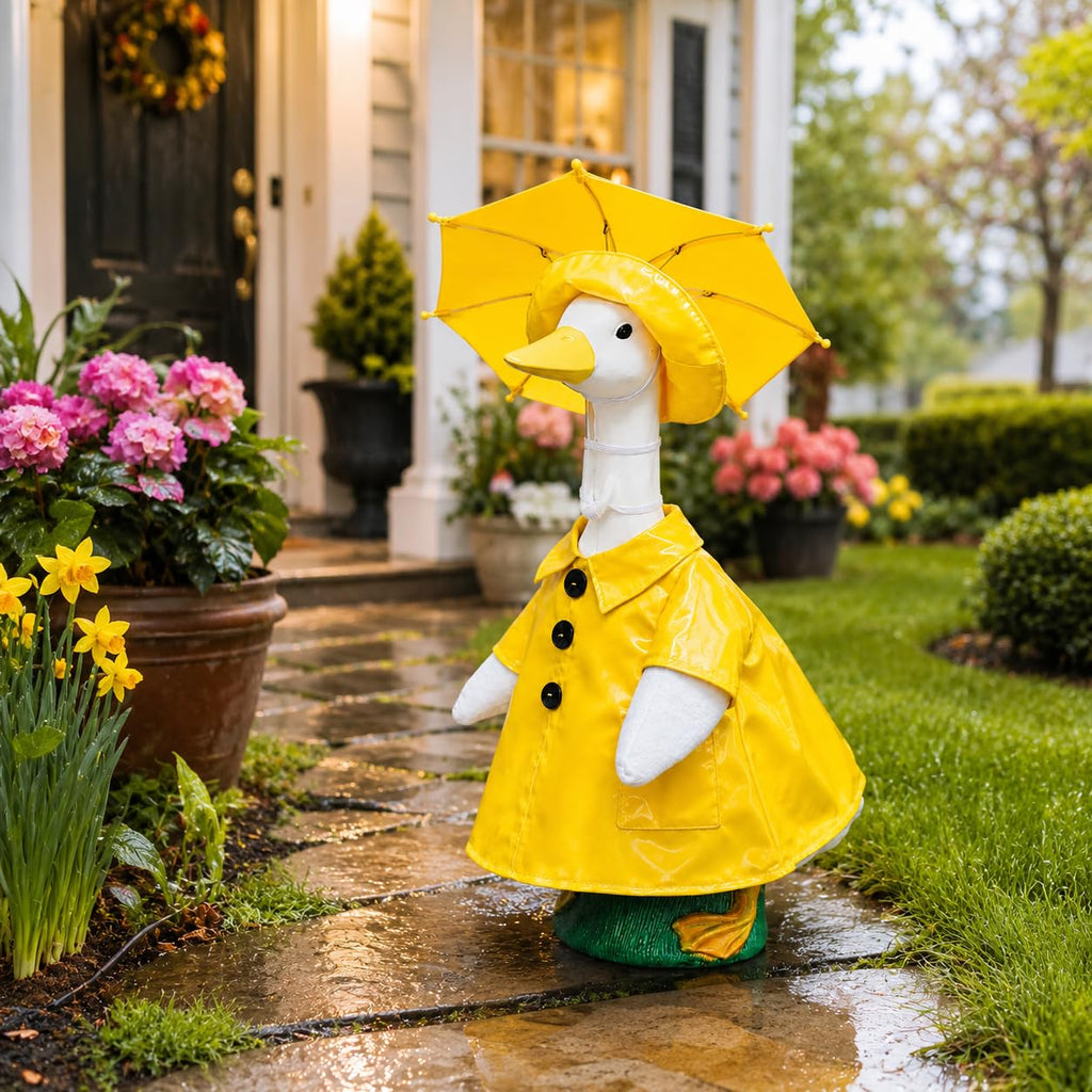 Porch Goose Outfits 23 Inch, Goose Clothes with Waterproof Raincoat & Umbrella | Easy-On Costume for Garden Statue Decor ViresSpire