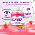 MEENCCD 2 Pack Myo-Inositol & D-Chiro Inositol Gummies, 40:1 Ratio Inositol with Vitamin D3, Magnesium Glycinate, Folate & Zinc, Inositol Supplement for Female Health, Raspberry Flavor, 120 Count