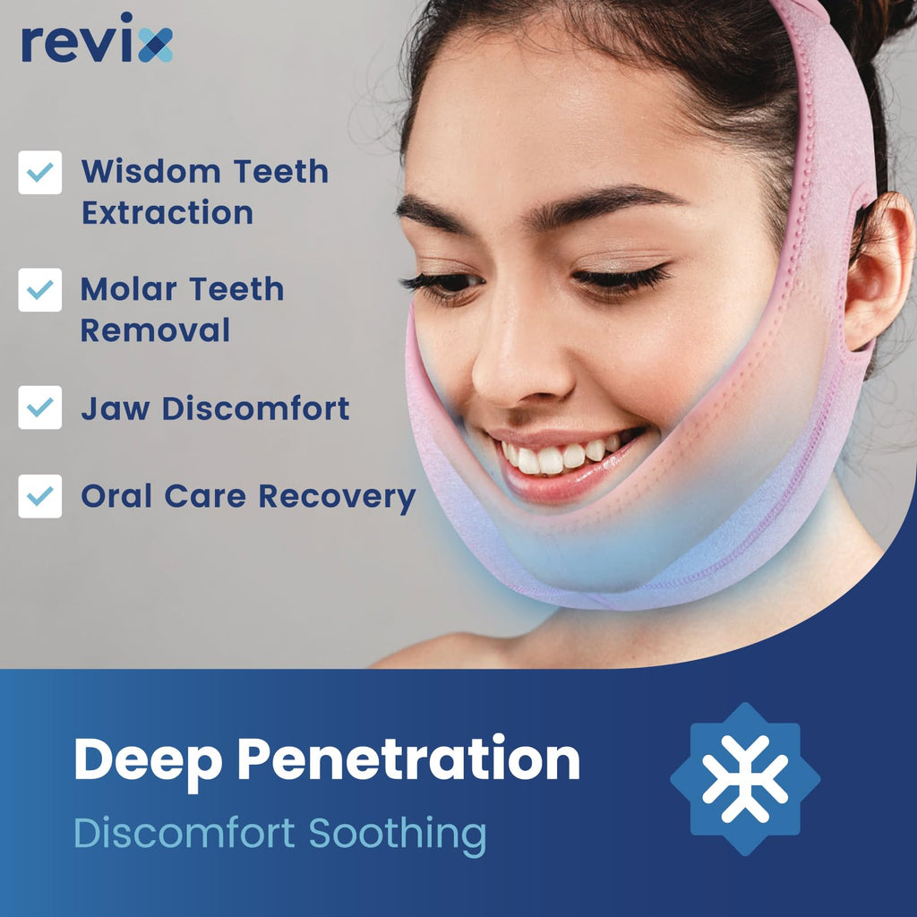 REVIX Wisdom Tooth Ice Pack Wrap with 3D Sewing Design Face Ice Wrap for Jaw, TMJ, Oral Discomfort, Teeth Removal and Dental Implants, Super Snug Fit with 4 Hot Cold Packs Reusable, Pink