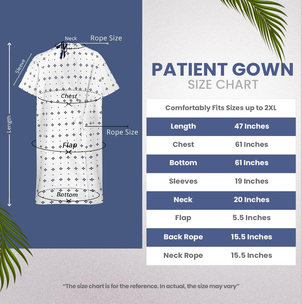 Unisex Hospital Gowns Back-Tie Fits Sizes up to 2XL, Blue Star, Pack of 6