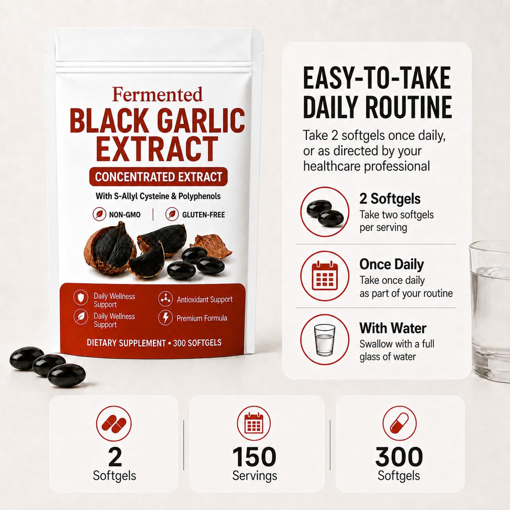 Lanural Fermented Black Garlic Extract, Daily Supplement, 300 Capsules