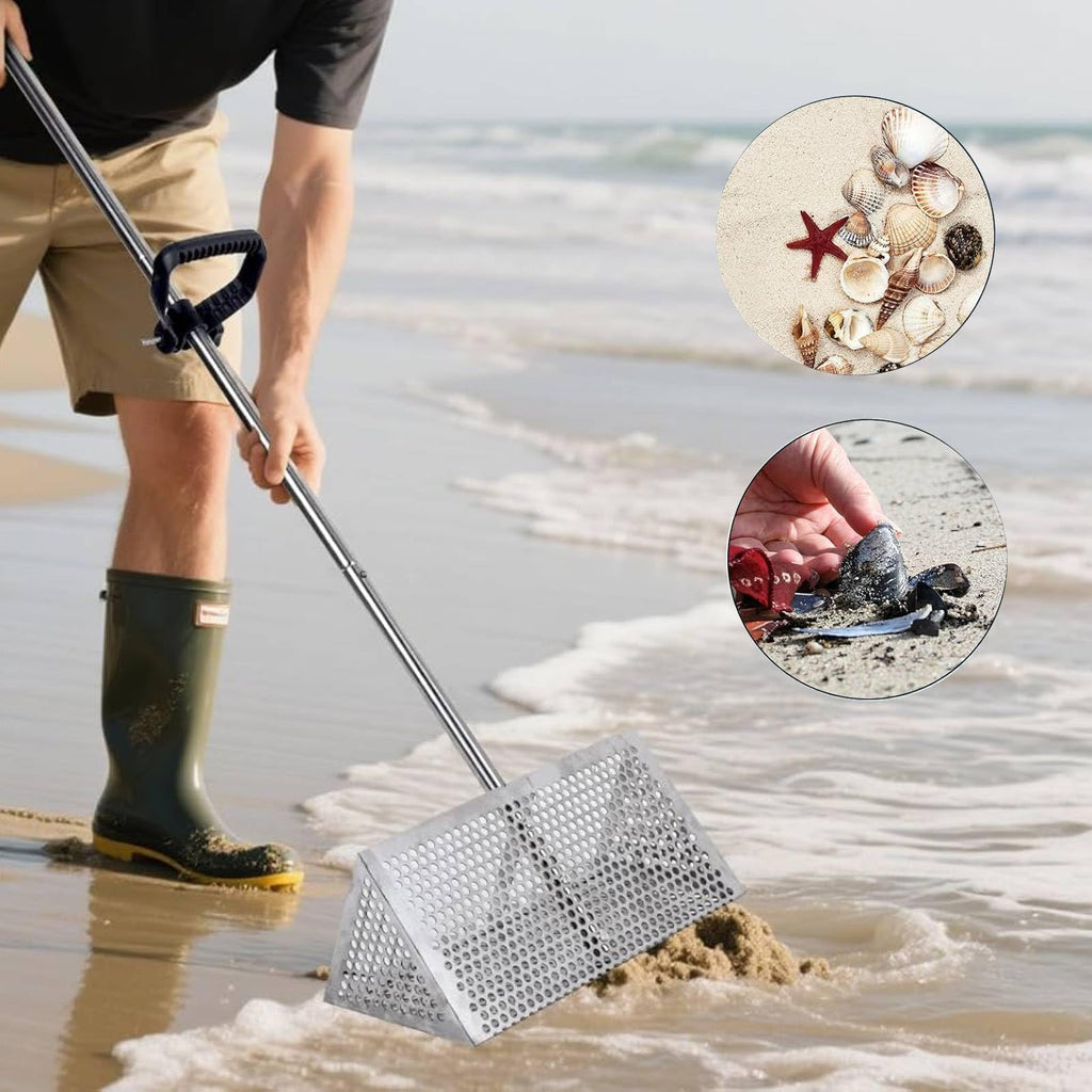 Sand Flea Rake, The Shark Tooth Screen Comes with A 16-Inch-Wide Drain Screen with A 51-Inch Handle, Detachable Sand Flea Rake, Shark Tooth Screen (Water Bucket not Included)