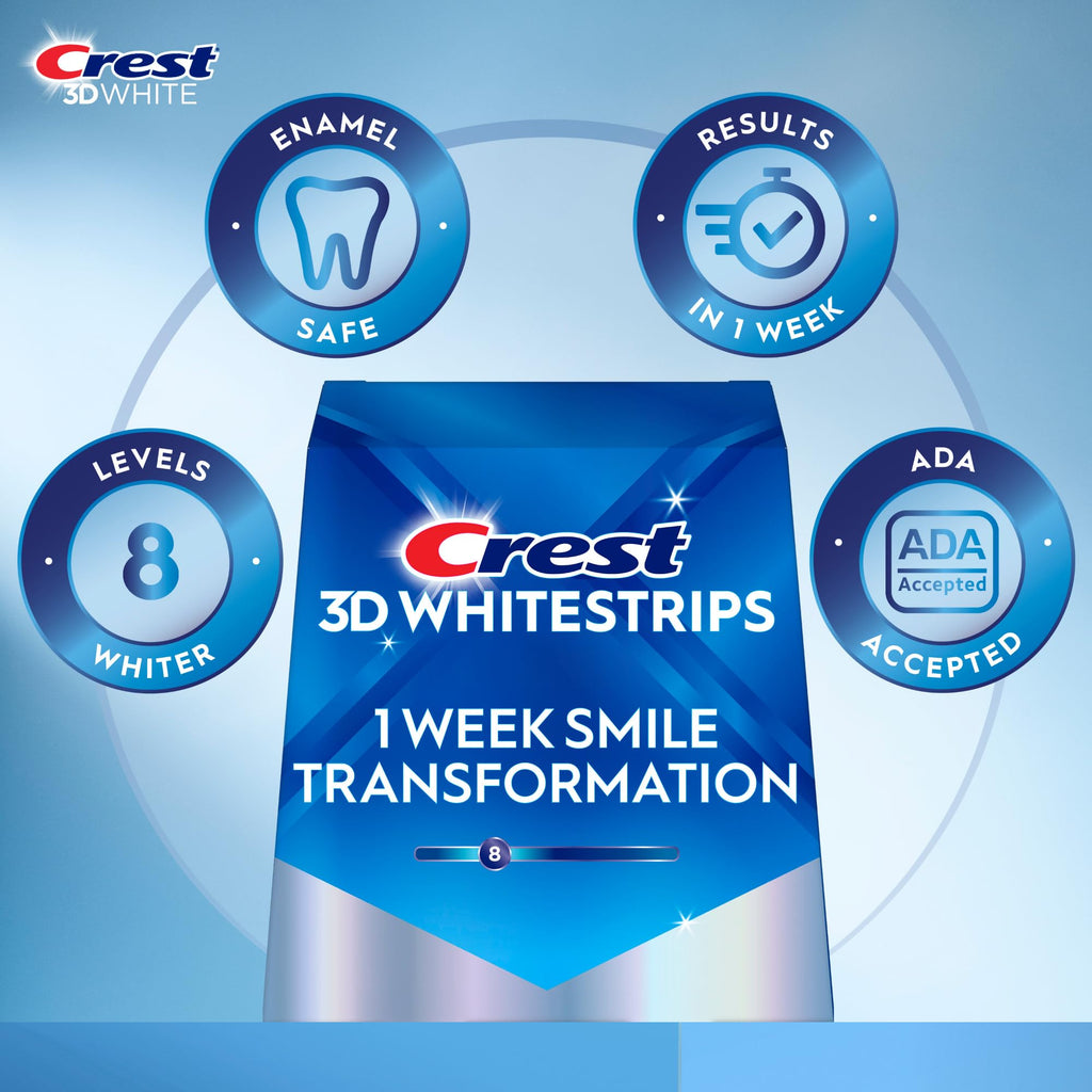 Crest 3D Whitestrips, 1 Week Smile Transformation, Whitestrips 3D White, Teeth Whitening Strip Kit, 14 Treatments (Each with 1 Upper/1 Lower), 28 Strips