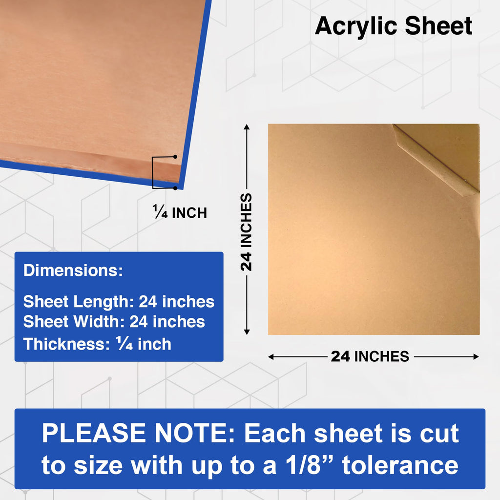 Duco Clear Cast Acrylic Sheets 1/4" (6mm) Thick 24" x 24" - 1 Pack of USA-Made Transparent Plexiglass Sheet - Shatter Resistant Acrylic Board for Window Replacements, Displays, Signs, & Shelving