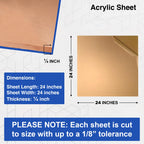 Duco Clear Cast Acrylic Sheets 1/4" (6mm) Thick 24" x 24" - 1 Pack of USA-Made Transparent Plexiglass Sheet - Shatter Resistant Acrylic Board for Window Replacements, Displays, Signs, & Shelving