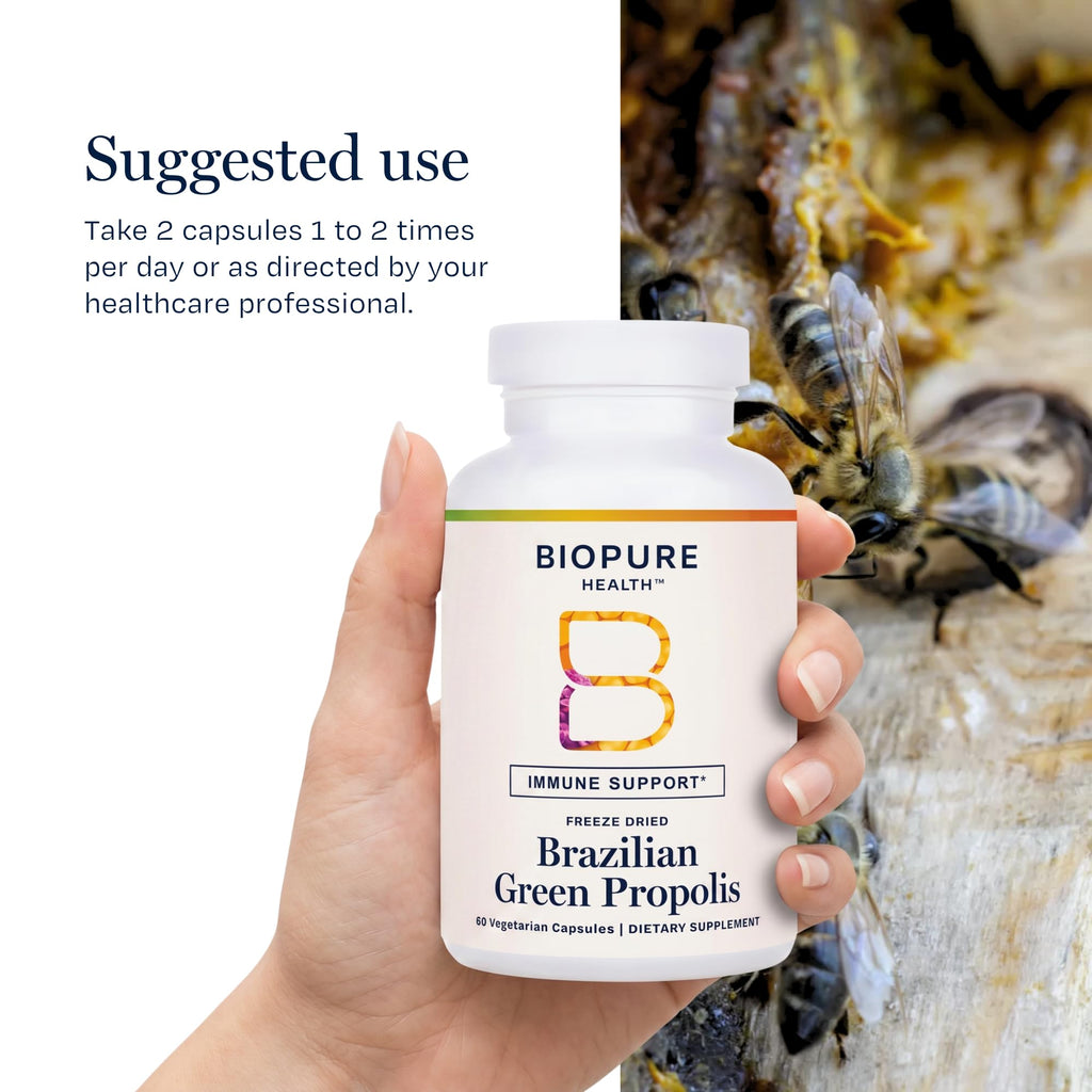 BioPure Brazilian Green Propolis Pure Propolis Extract – Natural Freeze-Dried Extract with Atrepillin-C ad Phenols to Support Respiratory, Gastrointestinal, and Immune Function – 60 Capsules