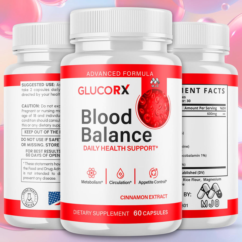 GlucoRX Blood Balance Capsules, Official GlucoRX Blood Support Pills with All Natural Ingredients, Advanced Health and Wellness Support Formula with Maximum Strength Multivitamins (60 Capsules)