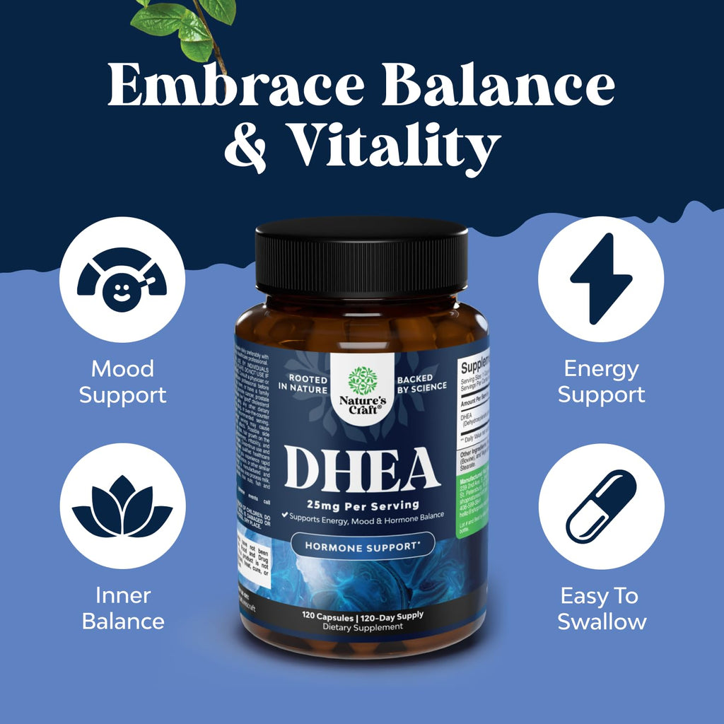 DHEA Supplement for Women & Men - DHEA 25mg per Serving for Hormone Balance, Mood Stability, Brain Function, Immune System & Energy - Dehydroepiandrosterone Capsules for Adults - 120 Count