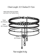 FindChic Cuban Link Anklets for Women Black Ankle Bracelets Waterproof Herringbone Chain Layered Foot Jewelry