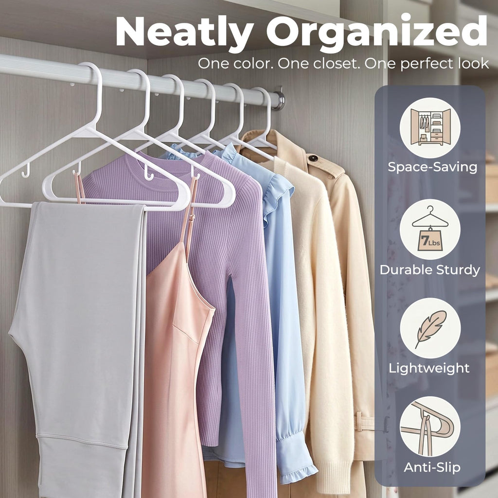 HOUSE DAY White Plastic Hangers 50 Pack, Slim Space-Saving Clothes Hangers