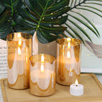 GenSwin Glass Rechargeable Flameless Candles Remote Battery Operated, Gold