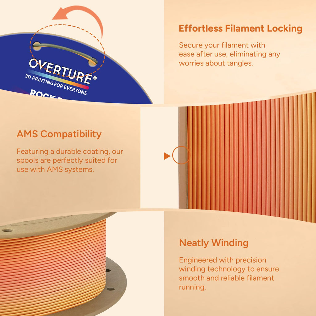 OVERTURE Rock PLA Filament 1.75mm, Marble PLA 3D Printer Filament 1kg Spool (2.2lbs), Dimensional Accuracy +/- 0.02 mm, Fit Most FDM Printer (Desert Bluff)