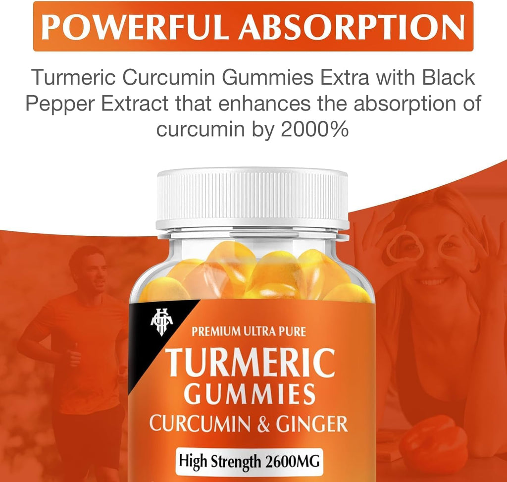 Turmeric Curcumin Gummies (2 Pack) - Turmeric Curcumin Supplements with Ginger & Black Pepper Gummies for Immune Muscle Support Healthy Skin - Vegan, Gluten Free, Low Sugar - for Adults