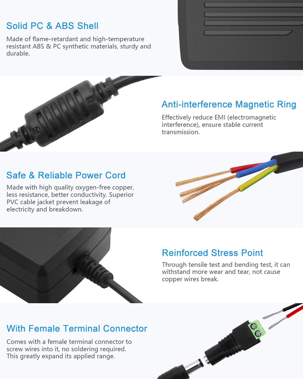 ALITOVE DC 12V 5A Power Supply Adapter Converter Transformer 60W AC 100-240V Input with 5.5x2.5mm DC Output Jack for 5050 3528 LED Strip Module Light
