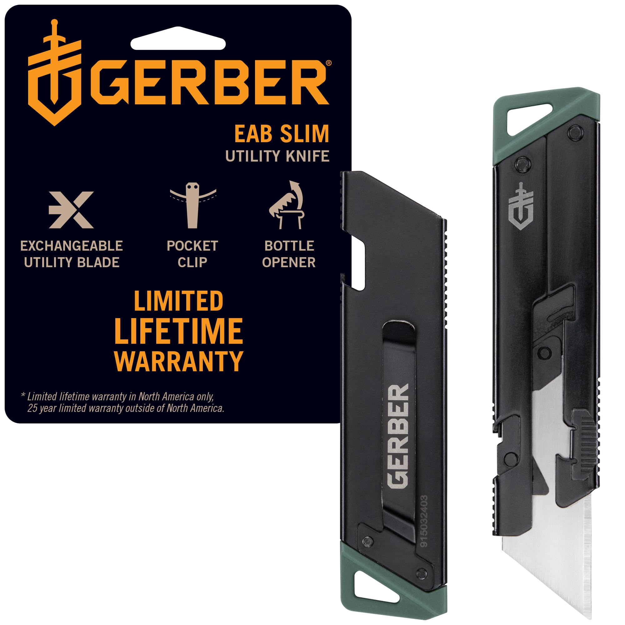 Gerber Gear EAB Utility Knife, Clips to Pocket or Keychain with Replaceable Razor Blade for Everyday Carry, EDC Gear with Box Cutter Retractable, Slim Black