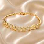 Amy & Annette 14K Gold Plated Heart Bangle Bracelet for Women with Crystals - Adjustable Gold Bangles, Heart Bracelets for Women, Cute Bangle, Gold Plated Bracelets