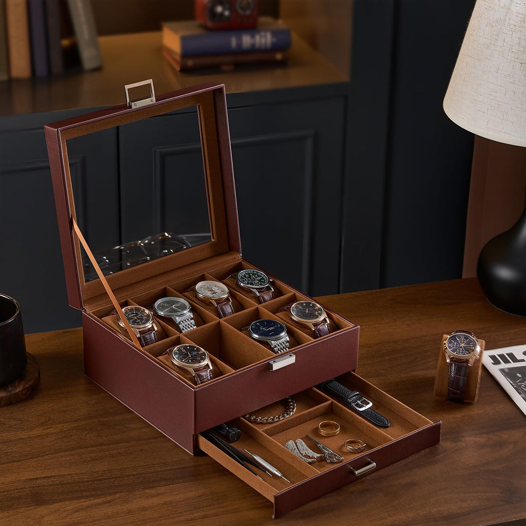 ProCase Watch Case, 8 Slot Mens Watch Box with Drawer -Espresso