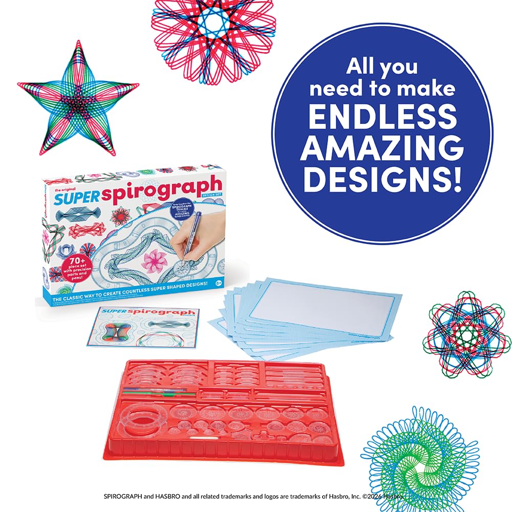 Spirograph Super Set –Arts and Crafts, Kids Toys, Art Supplies, Craft Supplies, Drawing Kit, Spiral Art, Classic Gear Design Kit, Case, Pens, Design Sheet Included, Ages 8+