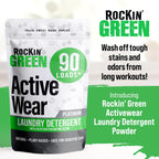 Rockin’ Green Active Wear Laundry Detergent - Unscented Laundry Detergent Powder & Odor Eliminator - Workout Clothes & Sportswear - Safe for Sensitive Skin - 90 Loads