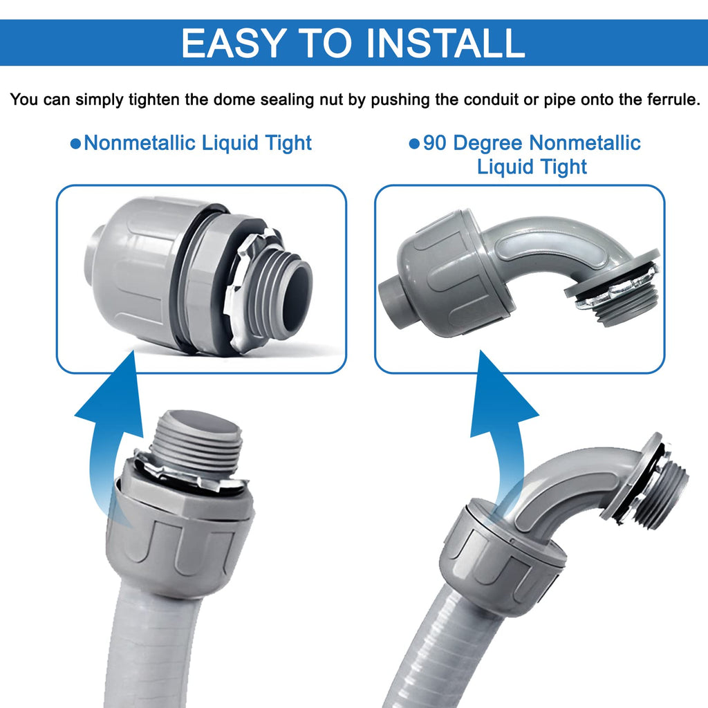 3/4 Inch 25ft Electrical Conduit Kit UL Certification,Flexible Non Metallic Liquid Tight Electrical Conduit,Flexible Metallic Conduit with 5 Straight and 3 90-Degree Conduit Connector Fittings