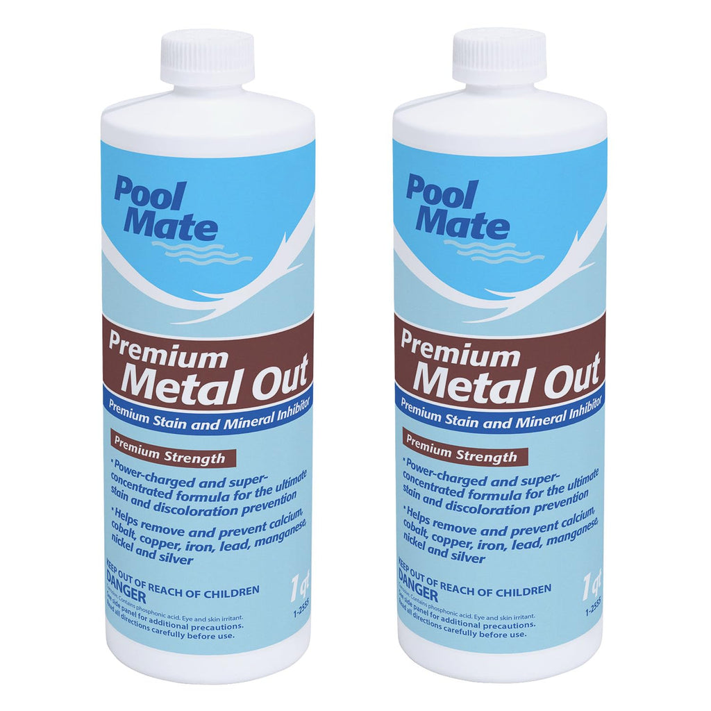 Pool Mate 1-Quart 2-Pack Premium Metal Out Stain and Mineral Inhibitor, Pool Metal Remover, Stain Remover, Made in USA