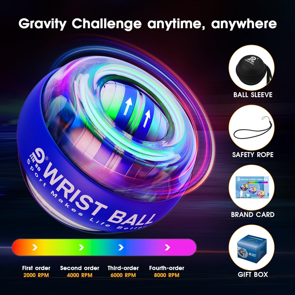 JIN BD Wrist Trainer Ball Auto-Start Strengthener Gyroscopic Forearm Exerciser Gyro for Strengthen Arms, Fingers, Bones and Muscles with LED Light���Blue