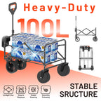 Litheli Electric Collapsible Wagon Cart with Brakes, 100L Grocery Cart with Wheels,Easy to Carry Folding Wagon for Camping, Gardening, Shopping