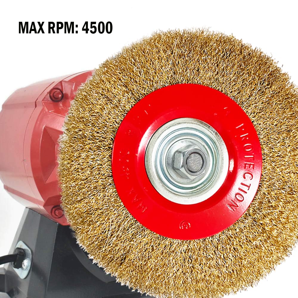 OSFTBVT 8in Bench Wire Wheel Brush | Coarse Crimped Steel Wire 0.012" with 1/2" 5/8" 3/4" 7/8" 1" Arbors for Bench Grinder Brass Coated Steel- 1pcs