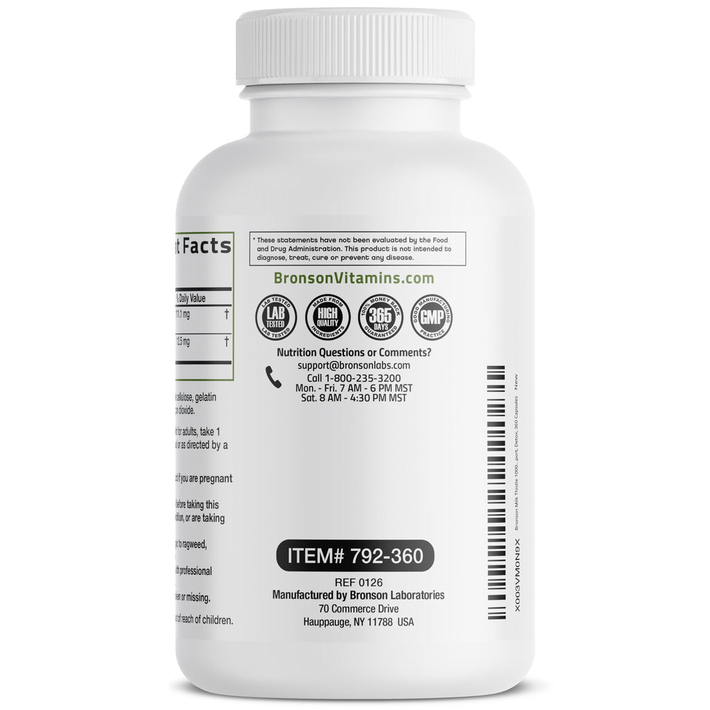 Bronson Milk Thistle Silymarin Marianum & Dandelion Extract Liver Health Support, Antioxidant Support, Detox, 360 Capsules