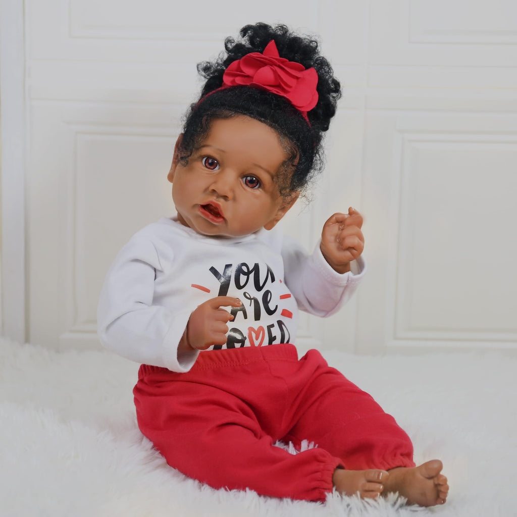 KSBD Realistic Reborn Baby Doll Black Girl – 20 Inch Lifelike Real Life African American Newborn Doll with Soft Body Gift Set for Kids Age 3+