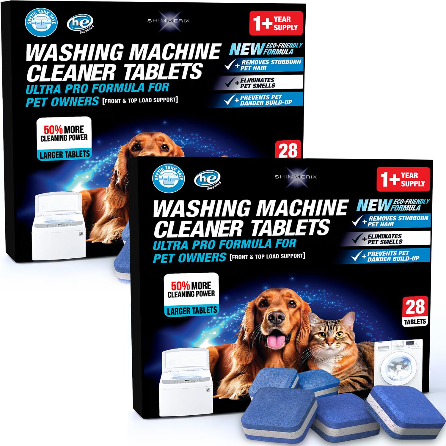 Washing Machine Cleaner New Ultra Pro Tablets 50% Stronger Formula for Pet - 56 Pack, HE Front & Top Load, Washer Deep Cleaning, Remove Tough Pet Hair, Odors, Residue & Grime, No Dander Build-up
