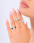 Rinfit Thin Silicone Ring for Her, Oval Cut CZ Stone - Wht/Sil, Size 6