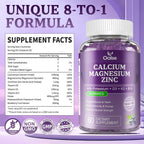 OALSE Calcium Magnesium Zinc Gummies with Vitamin D3 & K2-High Absorption Magnesium Glycinate-Muscles, Immune & Sleep Support-Sugar Free- Blueberry Flavored (1 Pack)