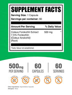 BulkSupplements.com Coleus Forskohlii Extract Capsules - Forskolin Supplement, Forskolin Capsules - Herbal Supplement, Gluten Free, 1 Capsule per Serving, 60 Capsules (Pack of 1)