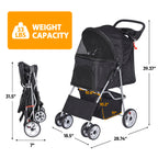 Epetlover Pet Stroller for Dogs, Black 4 Wheels Cat Strolling Cart Foldable Travel Carrier, Waterproof Puppy Jogger Stroller with Storage Basket & Cup Holder