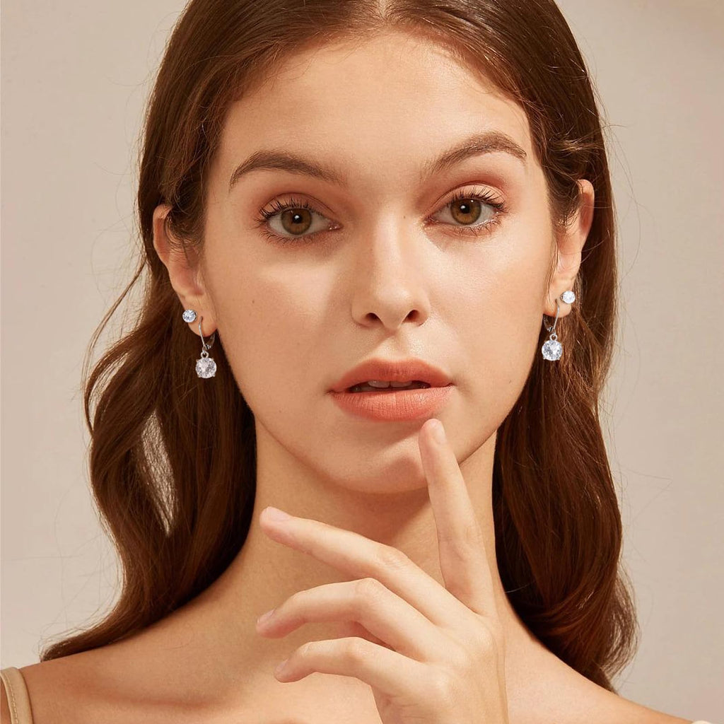 Multicolor Crystal Dangle Studs Earrings Set for Women 925 Silver Hypoallergenic Dangle Earrings Leverback Drop Earring Fashion Cubic Zirconia Leverback Stud Earring Sets Trendy Cubic Zirconia Jewelry Gifts for Women