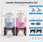 Glass Laundry Detergent Dispenser, 108oz (2 Pack) with Stainless Steel Faucet & Solid Wood Stand - Liquid Soap & Fabric Softener Container for Laundry Room Organization & Storage