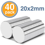TRYMAG 20x2mm Super Strong Neodymium Disc Rare Earth Magnets, 40Pcs Small Round Refrigerator Magnets for Crafts, Office, Whiteboard, Dry Erase Board, Cabinets